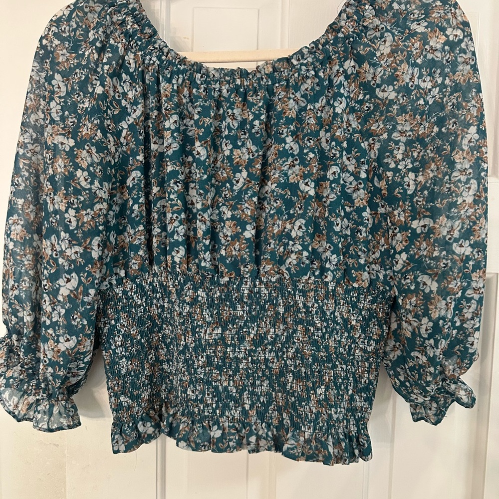 1. State Teal Floral Blouse
